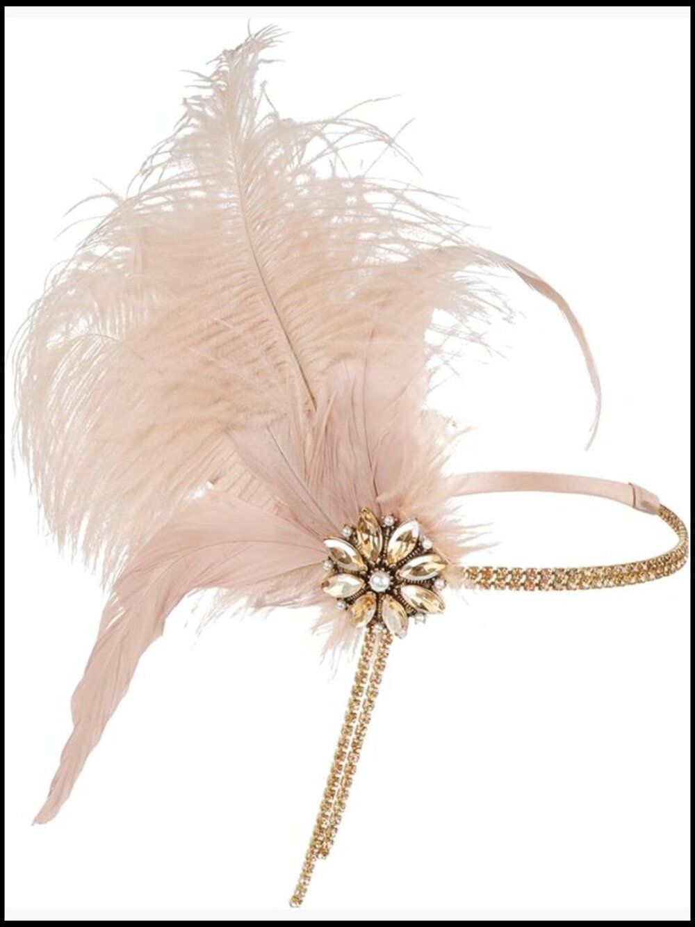 Vintage Flapper Headband 1920s Accessory Great Gatsby Headpiece Feather Crystal